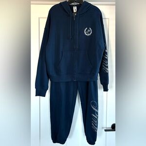 NEW Victoria’s Secret PINK Small Rhinestone Bling Jogger Hoodie Sweatpants Set